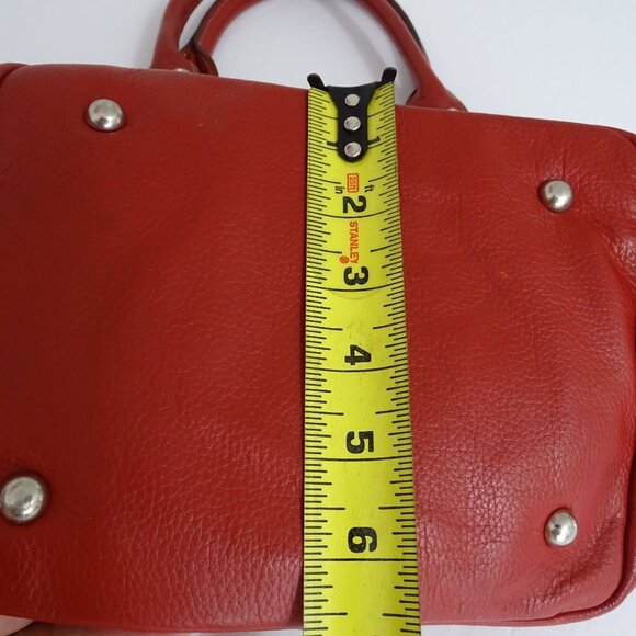 Tignanello Red Pebbled Leather Handbag Dual Buckle Straps Chain Print Lining - Picture 10 of 10